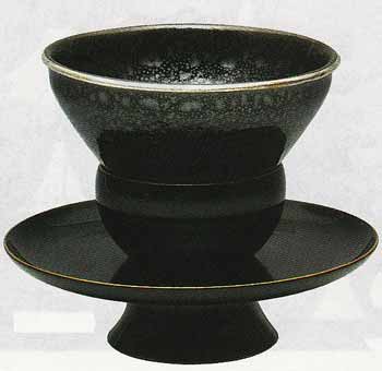 中村宗悦 尼崎台 真塗 銀覆輪 唐物天目台 共箱 蜈蚣印【天目茶碗】 中村宗悦 尼崎台 真塗 銀覆輪 唐物天目台 共箱 蜈蚣印【