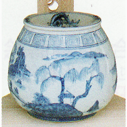 水指 染付 山水芋頭【販売】-茶道具は京都しみず孔昌堂