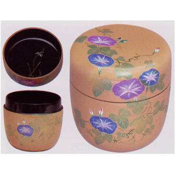 茶道具　朝顔蒔絵　中棗 茶道具 棗（なつめ） 溜塗中棗 朝顔蒔絵（内梨子地） 樹脂製