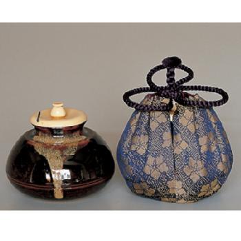 茶道具】陶若造 初代藤四郎 法名春慶写 柿形茶入（共箱） ○