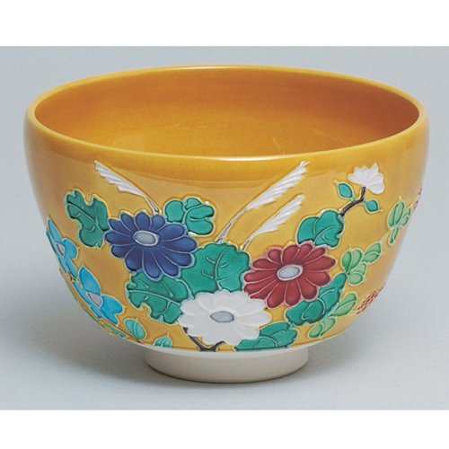 茶碗 古代黄交趾 秋草【販売】-茶道具は京都しみず孔昌堂