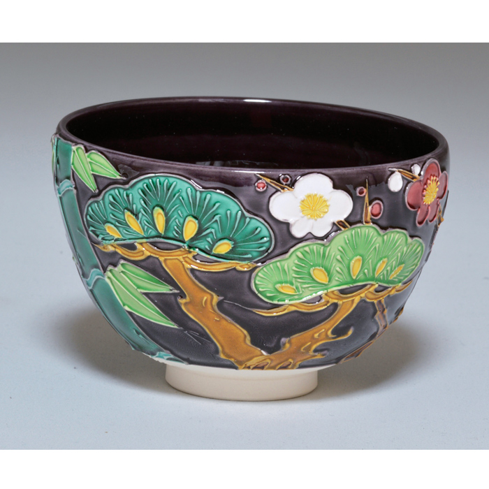 茶碗 紫交趾 松竹梅【販売】-茶道具は京都しみず孔昌堂