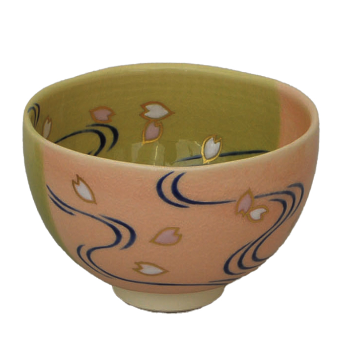 茶碗 掛分色絵 流水桜【販売】-茶道具は京都しみず孔昌堂