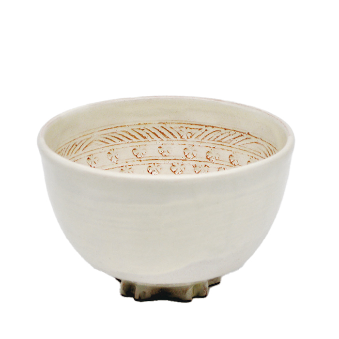 茶道具 桃形 粉引茶碗 共箱(K-A364)