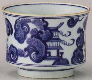火入　『白磁染付雲堂手火入　慶安窯』　磁器　お茶道具　茶道　工芸品　紙箱 染付 雲堂【販売】-茶道具は京都しみず孔昌堂