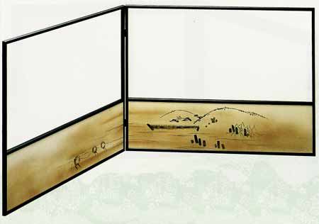 茶道具　江戸間用　腰風炉先 茶道具 風炉先屏風 2尺4寸風炉先 総張 裏白・黒塗枠